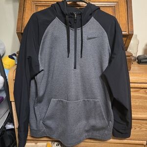 Nike Black and Gray Dri-Fit 1/2 Zip Pullover Hoodie - Men's Large